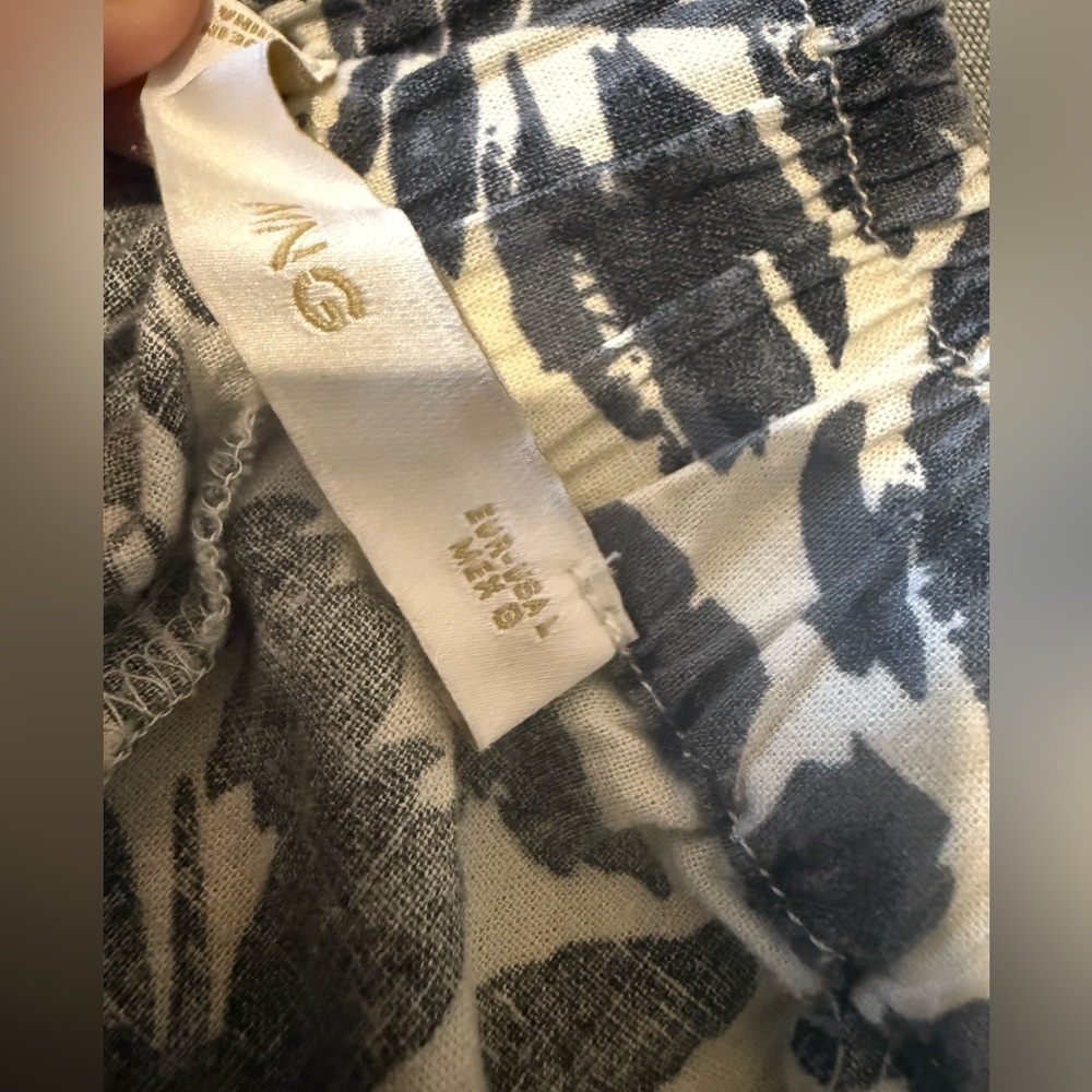 Mango Pleated Linen Wide Leg Pants, Leaf Pattern - Picture 6 of 6